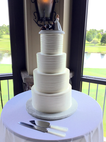 4  Tier simple and clean buttercream wedding cake with textured exterior delivered to Heritage Hills Golf Course in York PA