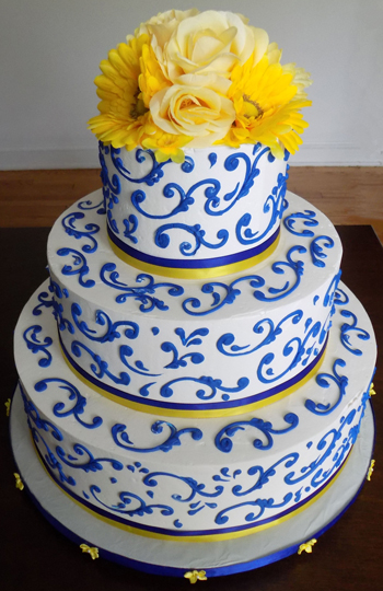 3 Tier blue and yellow buttercream wedding cake