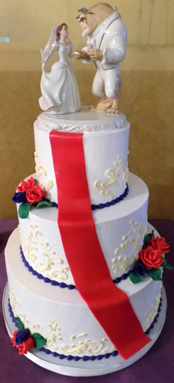 3 Tier buttercream and fondant Beauty and the Beast themed wedding cake. Wedding Cakes Fawn Grove PA