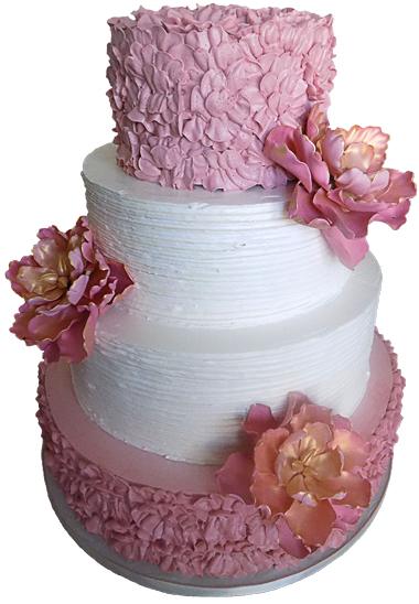 4 Tier rustic buttercream wedding cake, decorated with handmade sugar peonies. Wedding cakes Grantville PA